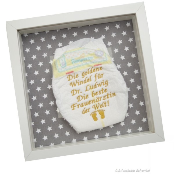 Goldene Windel im Rahmen Frauenärztin